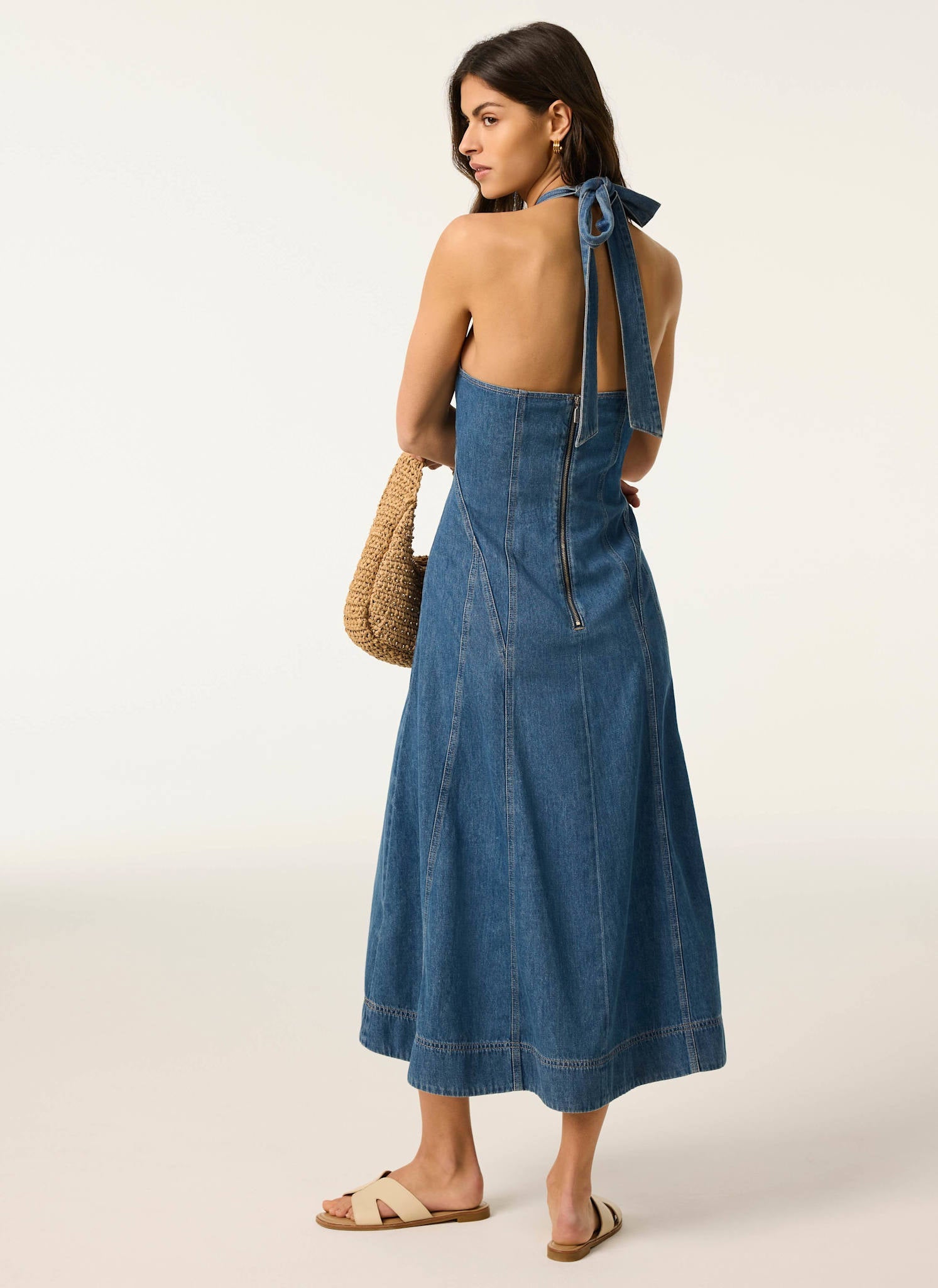 Mid Indigo Denim Halter Midi Dress