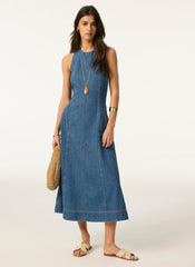 Mid Indigo Denim Halter Midi Dress