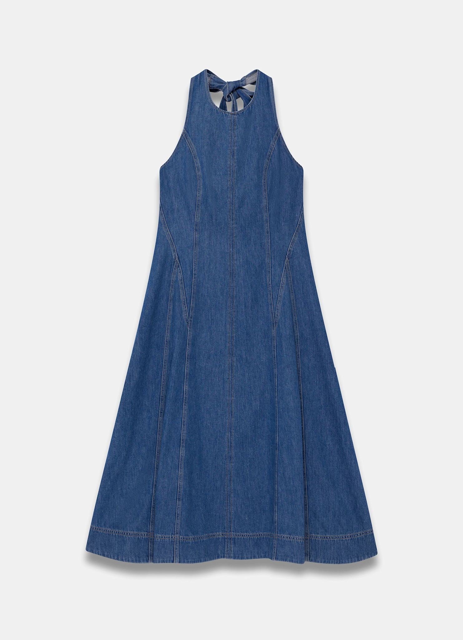 Mid Indigo Denim Halter Midi Dress