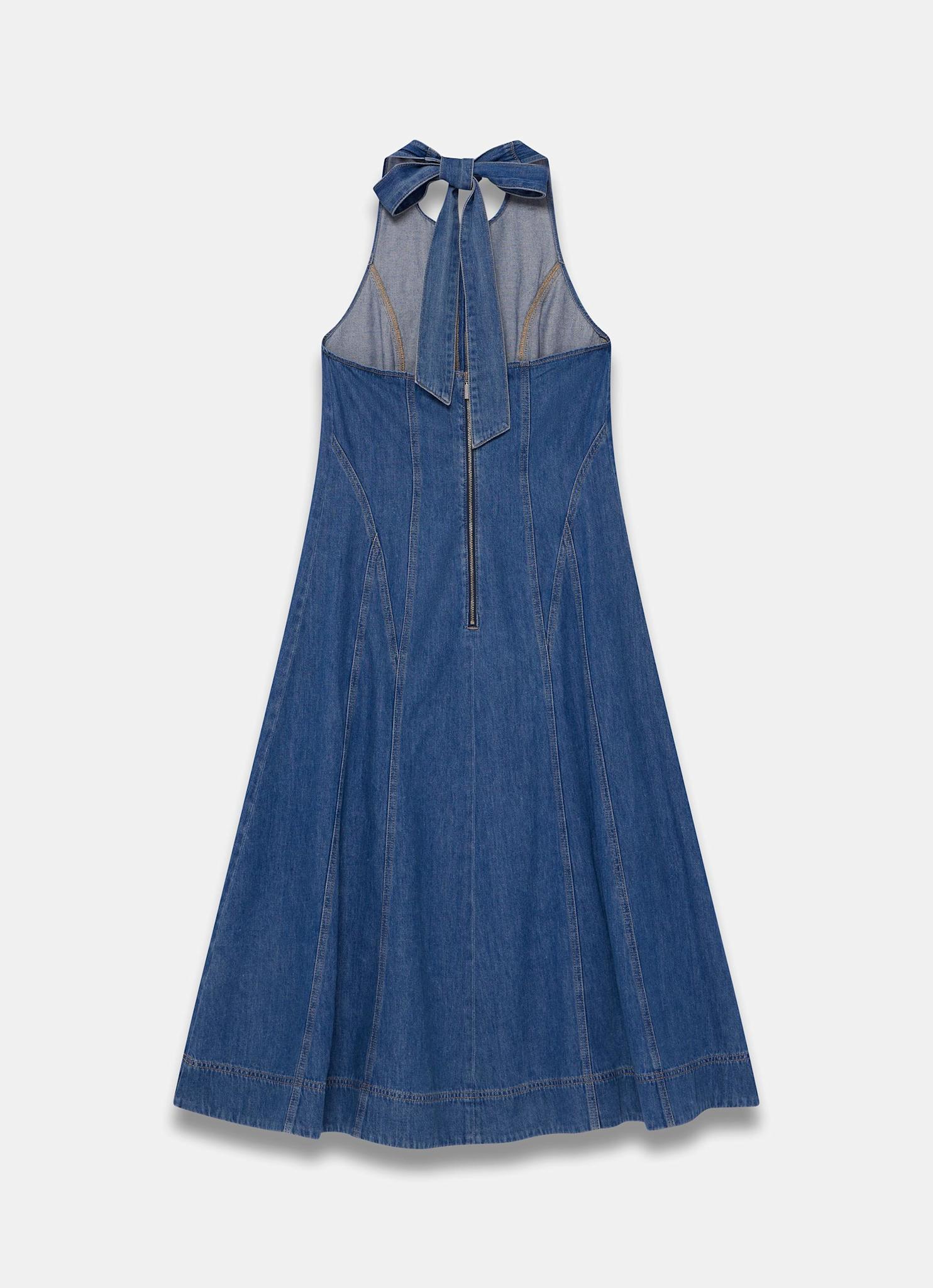 Mid Indigo Denim Halter Midi Dress