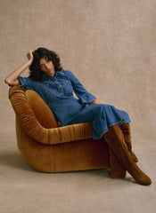 Indigo Denim Ruffle Midi Shirt Dress