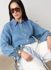 Mid Indigo Denim Blouson Sleeve Shirt