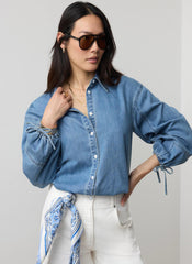 Mid Indigo Denim Blouson Sleeve Shirt