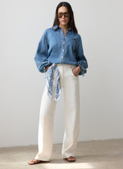 Mid Indigo Denim Blouson Sleeve Shirt