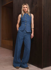 Mid Indigo Buckle Detail Wide Jeans