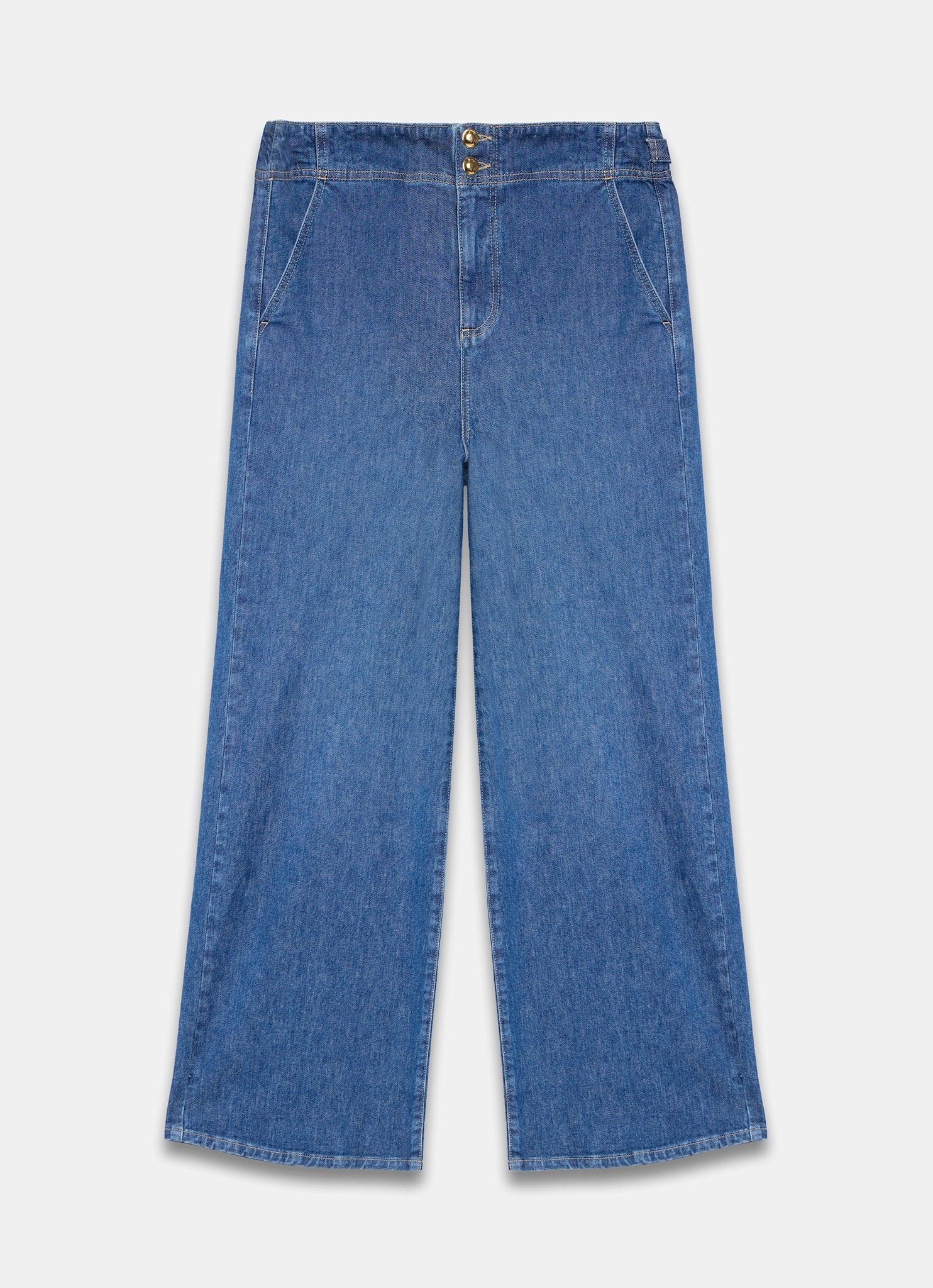 Mid Indigo Buckle Detail Wide Jeans