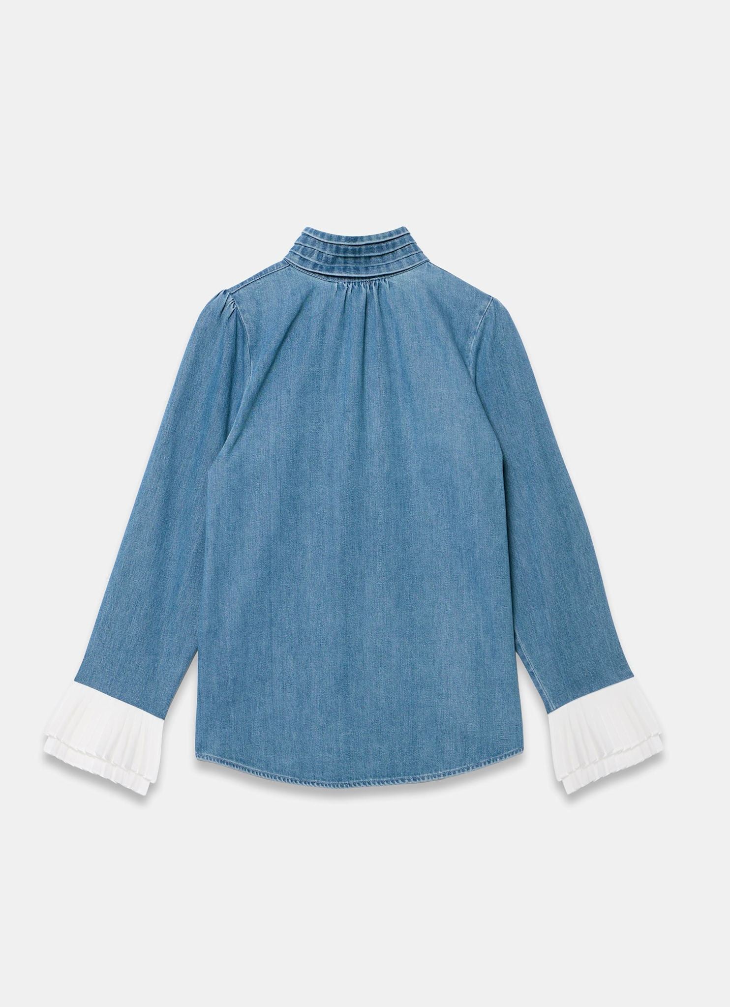 Mid Indigo Denim Contrast Cuff Blouse