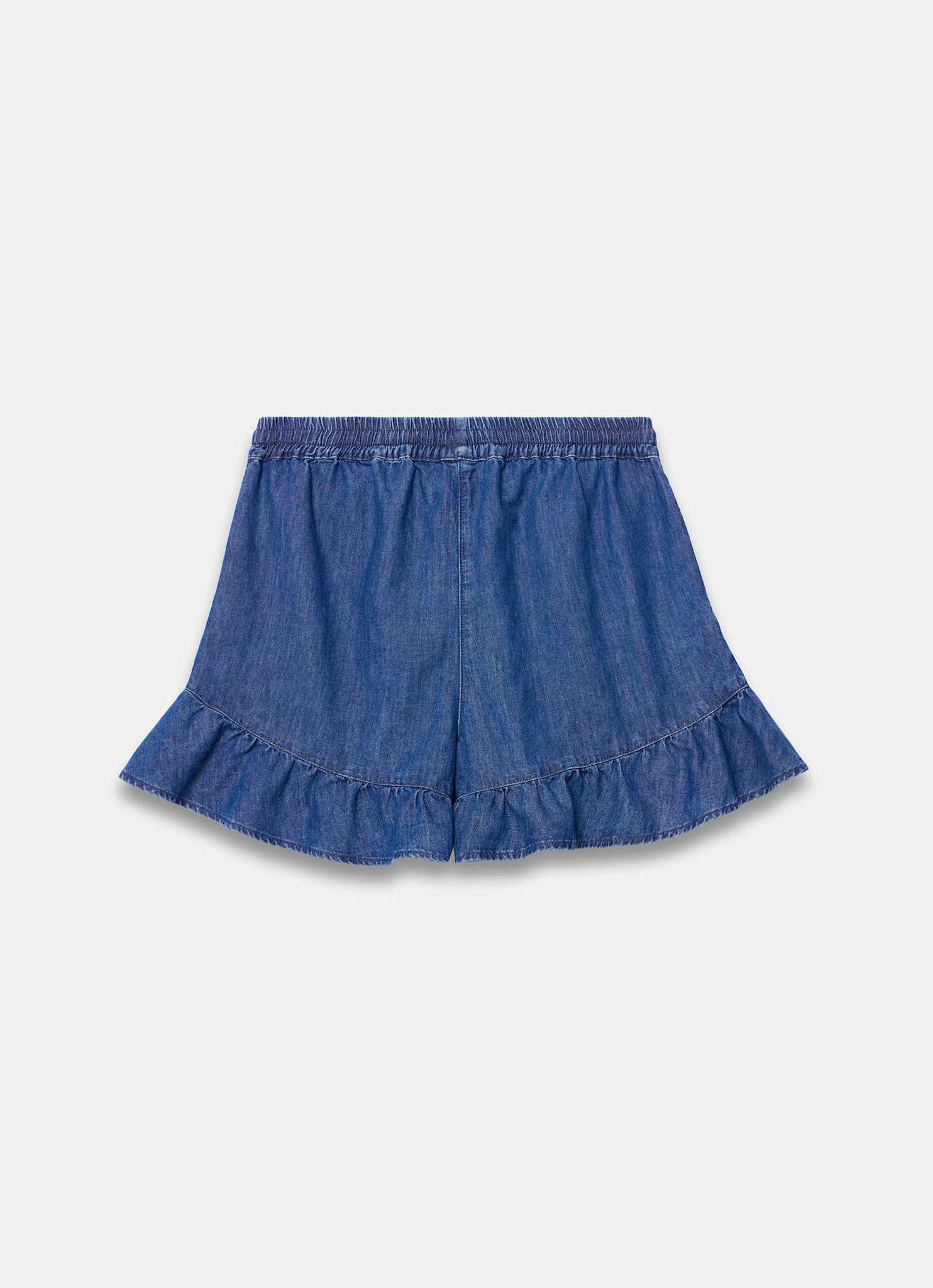 Mid Indigo Denim Ruffle Hem Shorts