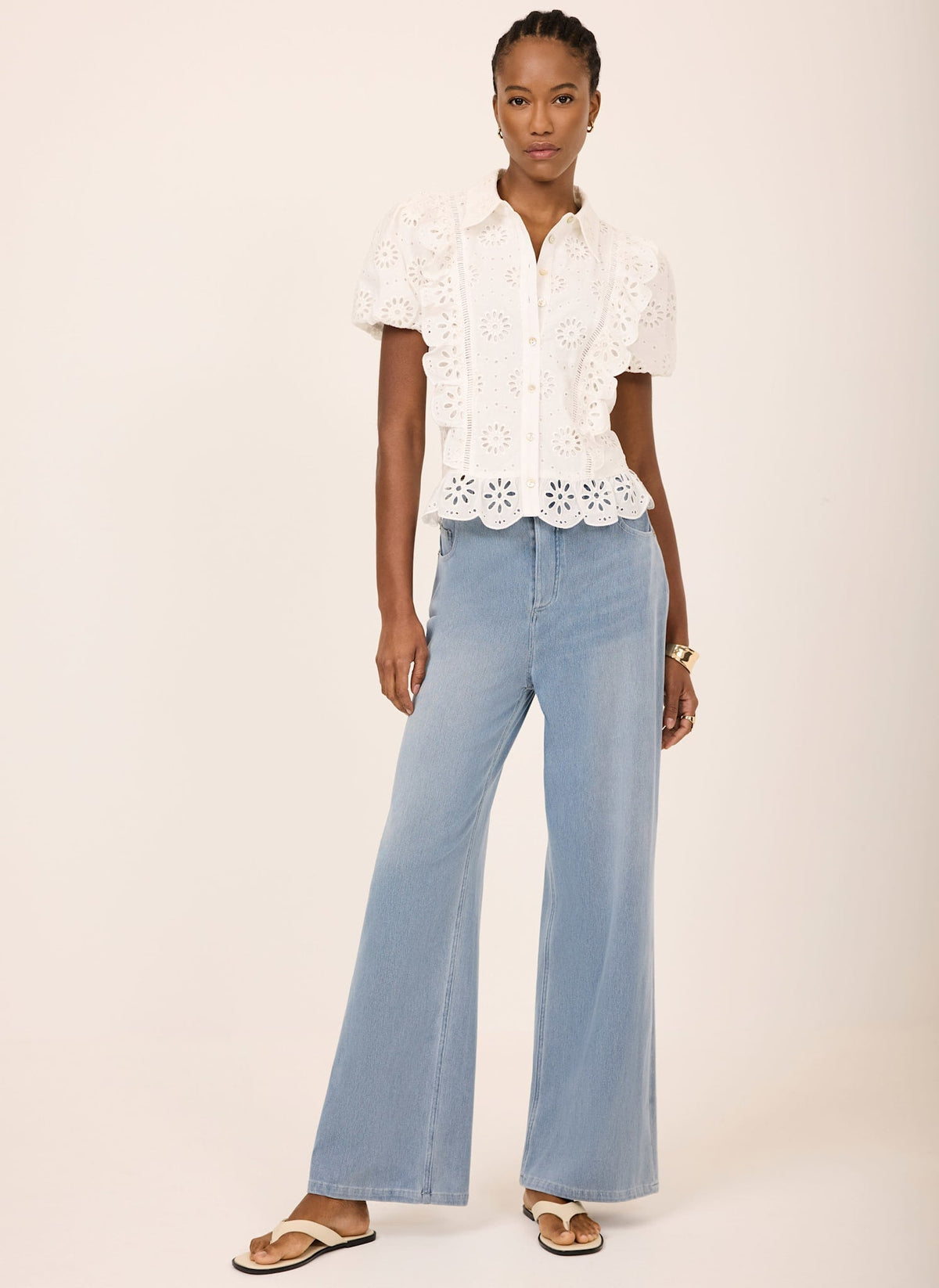 Mid Indigo Stretch Denim Wide Leg Travel Jeans
