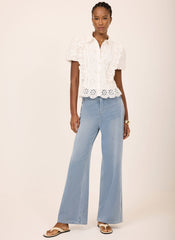 Mid Indigo Stretch Denim Wide Leg Travel Jeans
