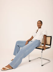 Mid Indigo Stretch Denim Wide Leg Travel Jeans