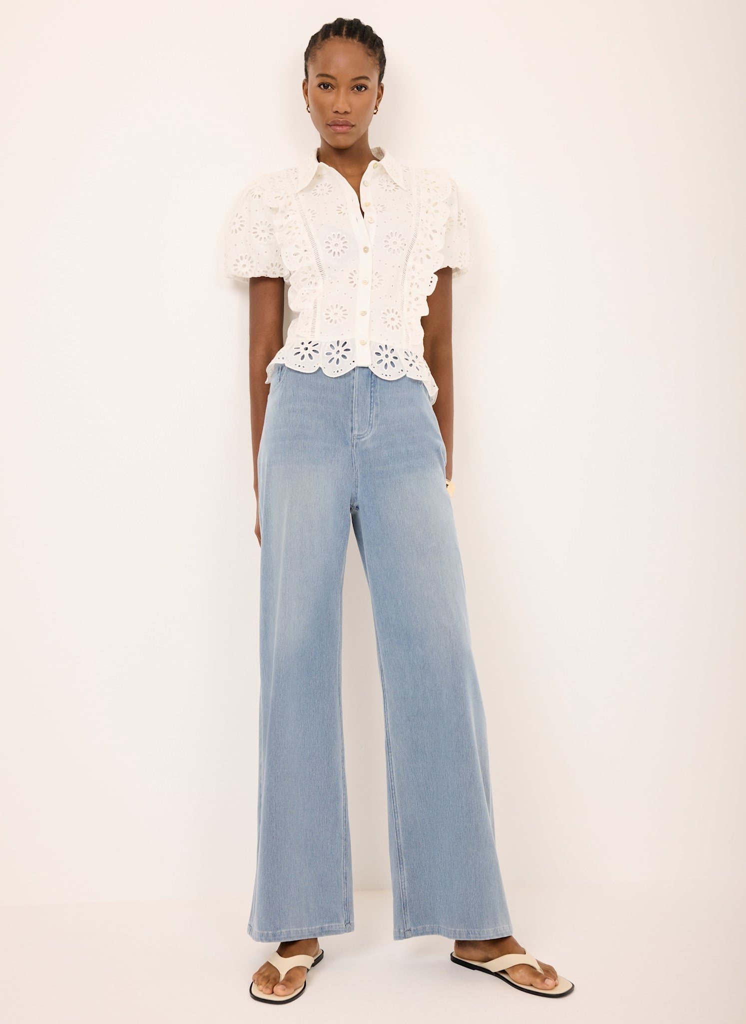 Mid Indigo Stretch Denim Wide Leg Travel Jeans