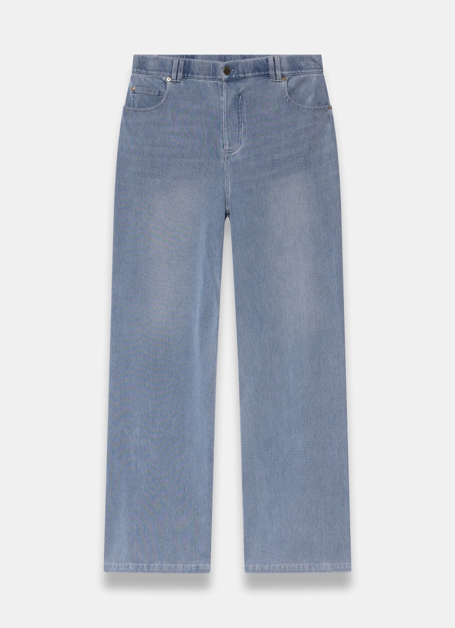 Mid Indigo Stretch Denim Wide Leg Travel Jeans