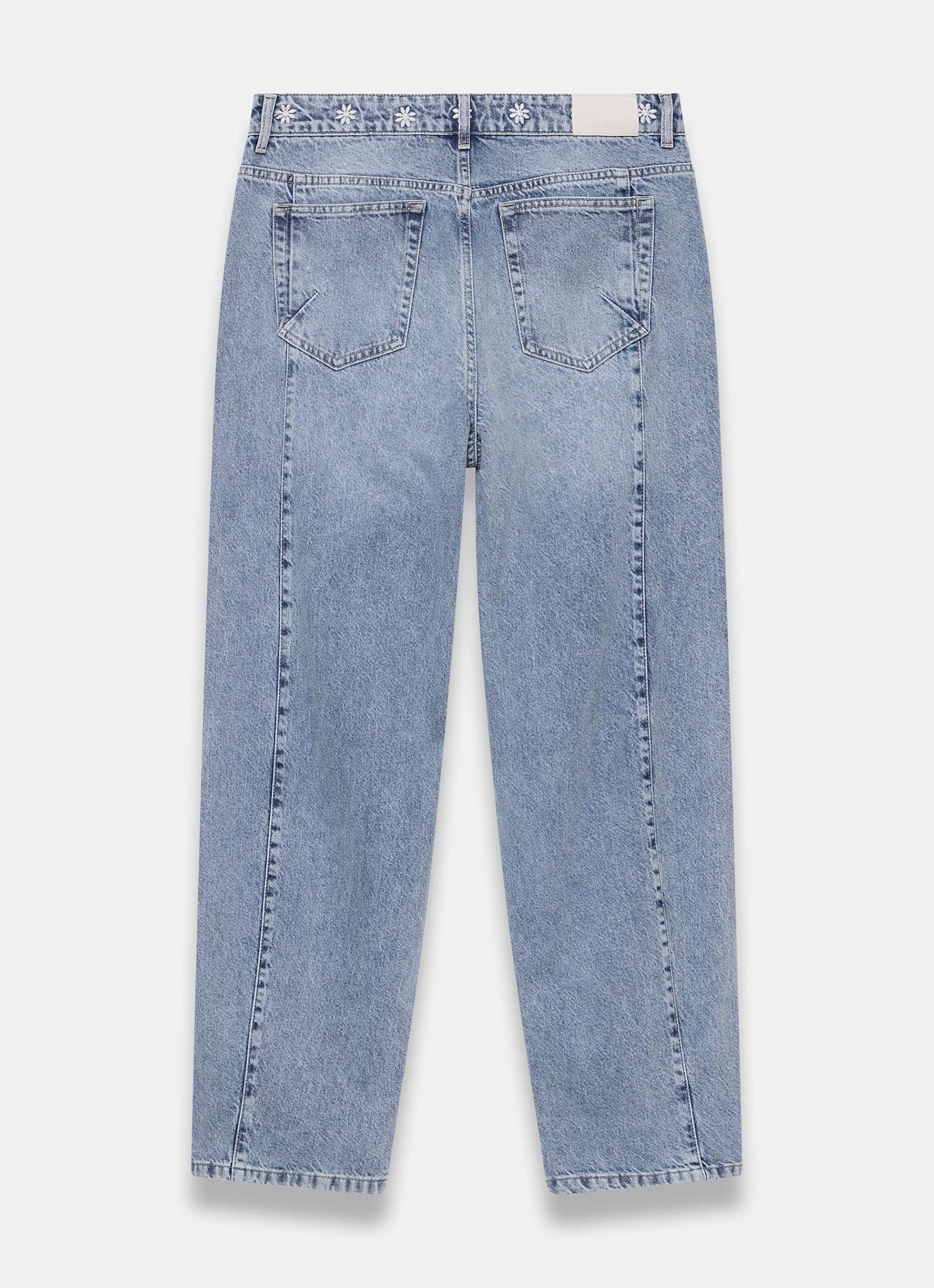 Mid Indigo Floral Embroidered Tapered Jeans