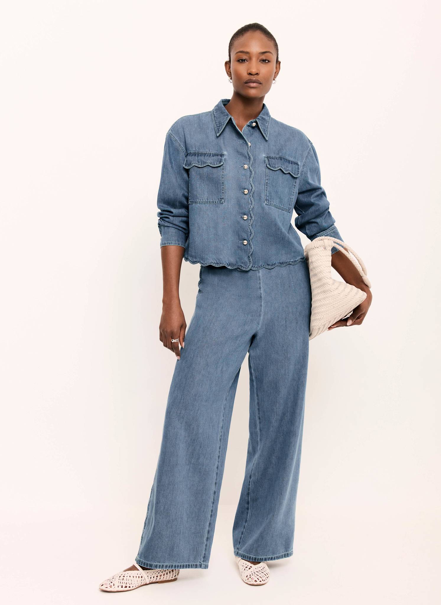 Indigo Scallop Trim Wide Jeans