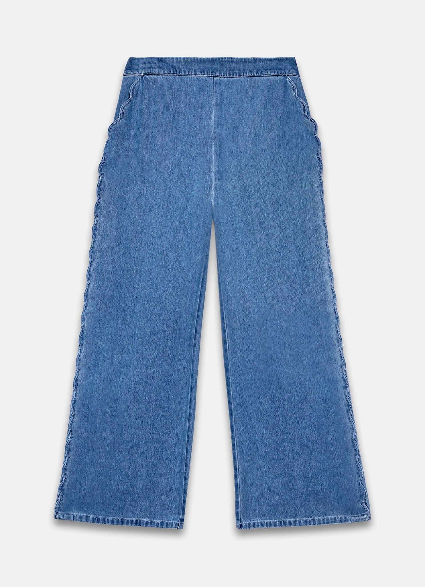 Indigo Scallop Trim Wide Jeans