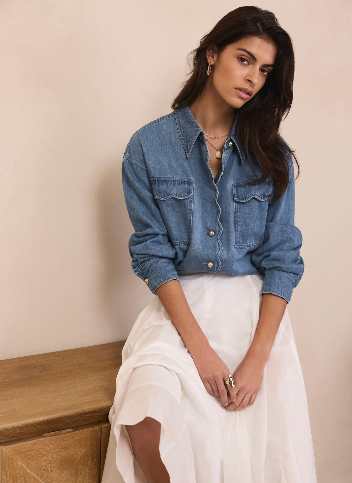 Mid Indigo Denim Scallop Shirt
