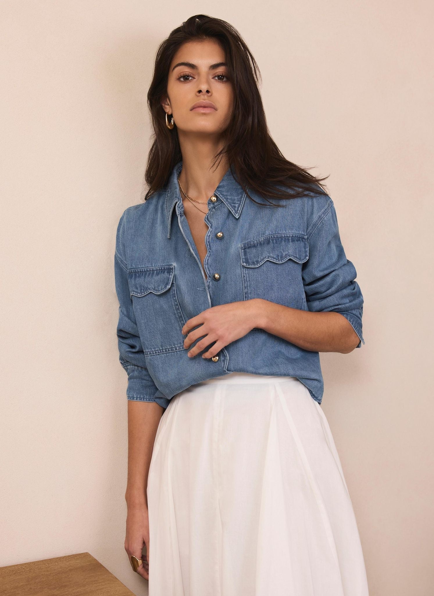 Mid Indigo Denim Scallop Shirt