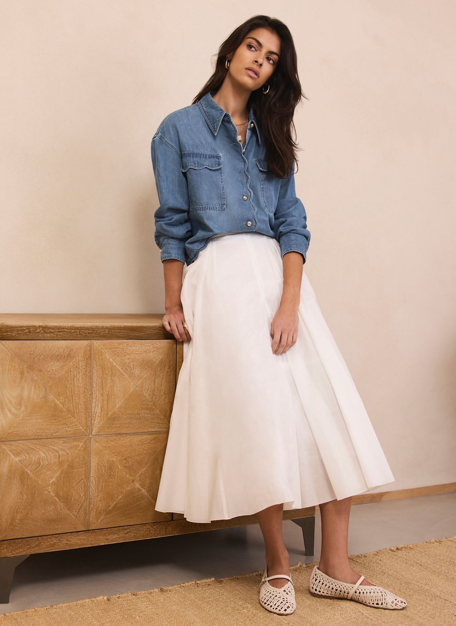 Mid Indigo Denim Scallop Shirt