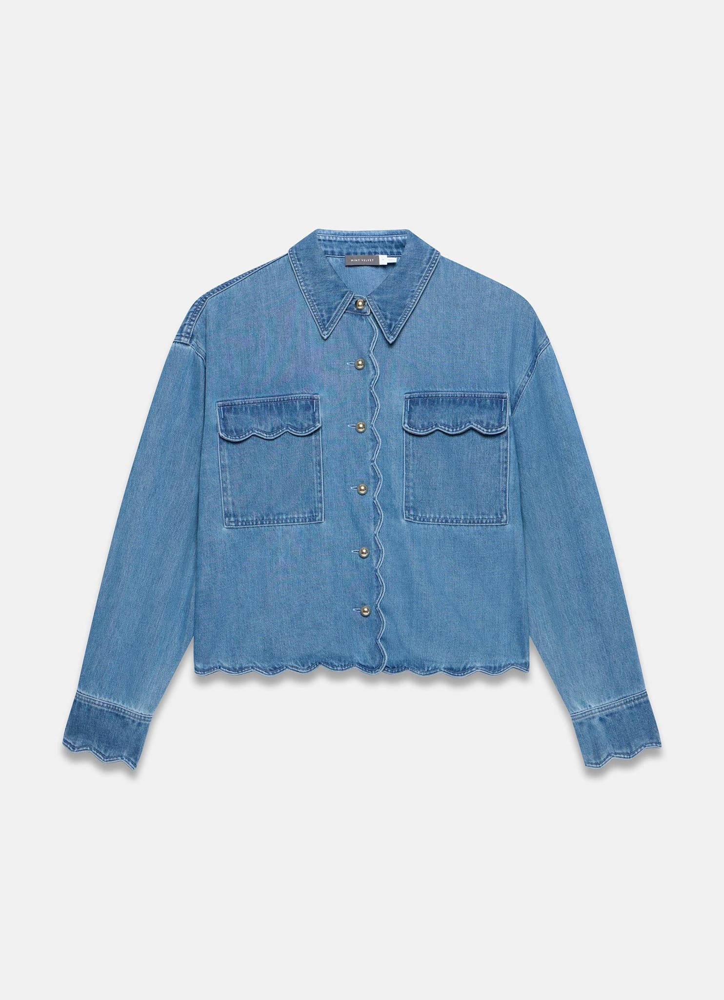Mid Indigo Denim Scallop Shirt