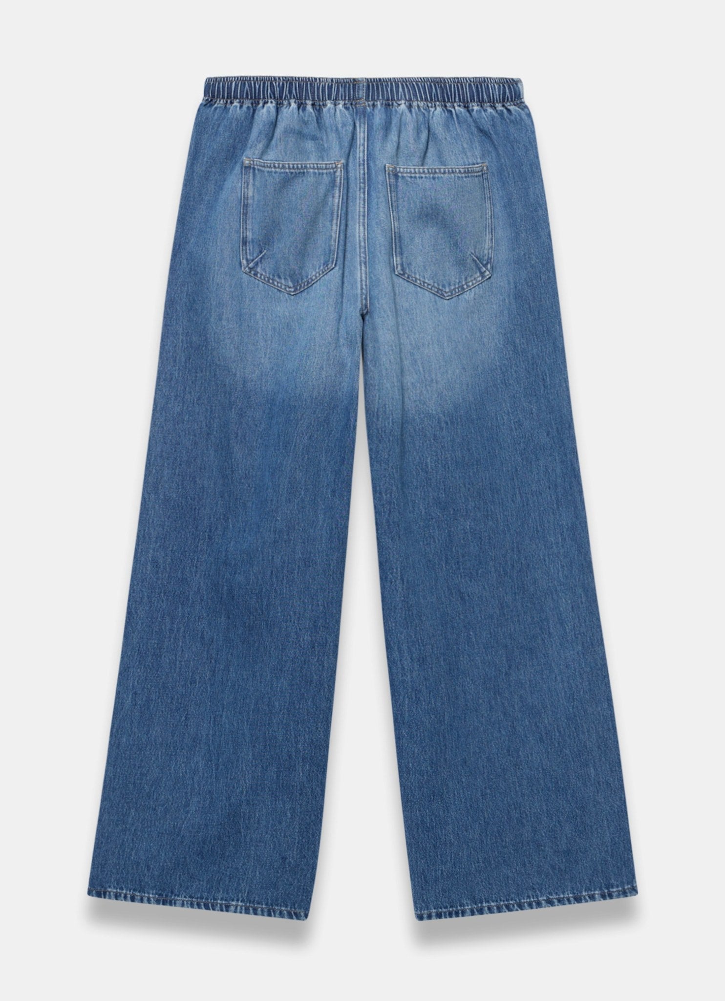 Mid Indigo Tie Waist Wide Leg Jeans
