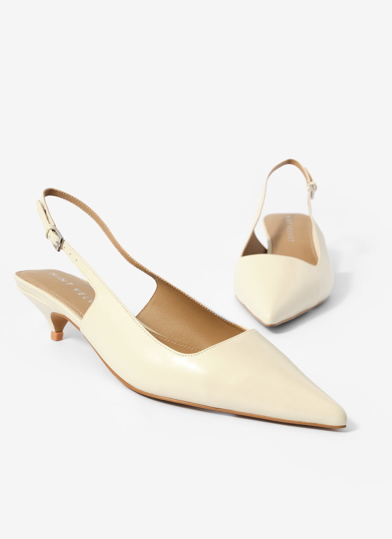 Mila Cream Leather Kitten Heel
