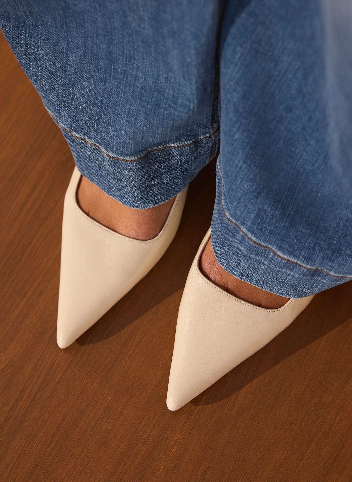 Mila Cream Leather Kitten Heel