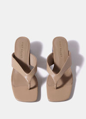 Millie Neutral Leather Block Flip Flop Heels