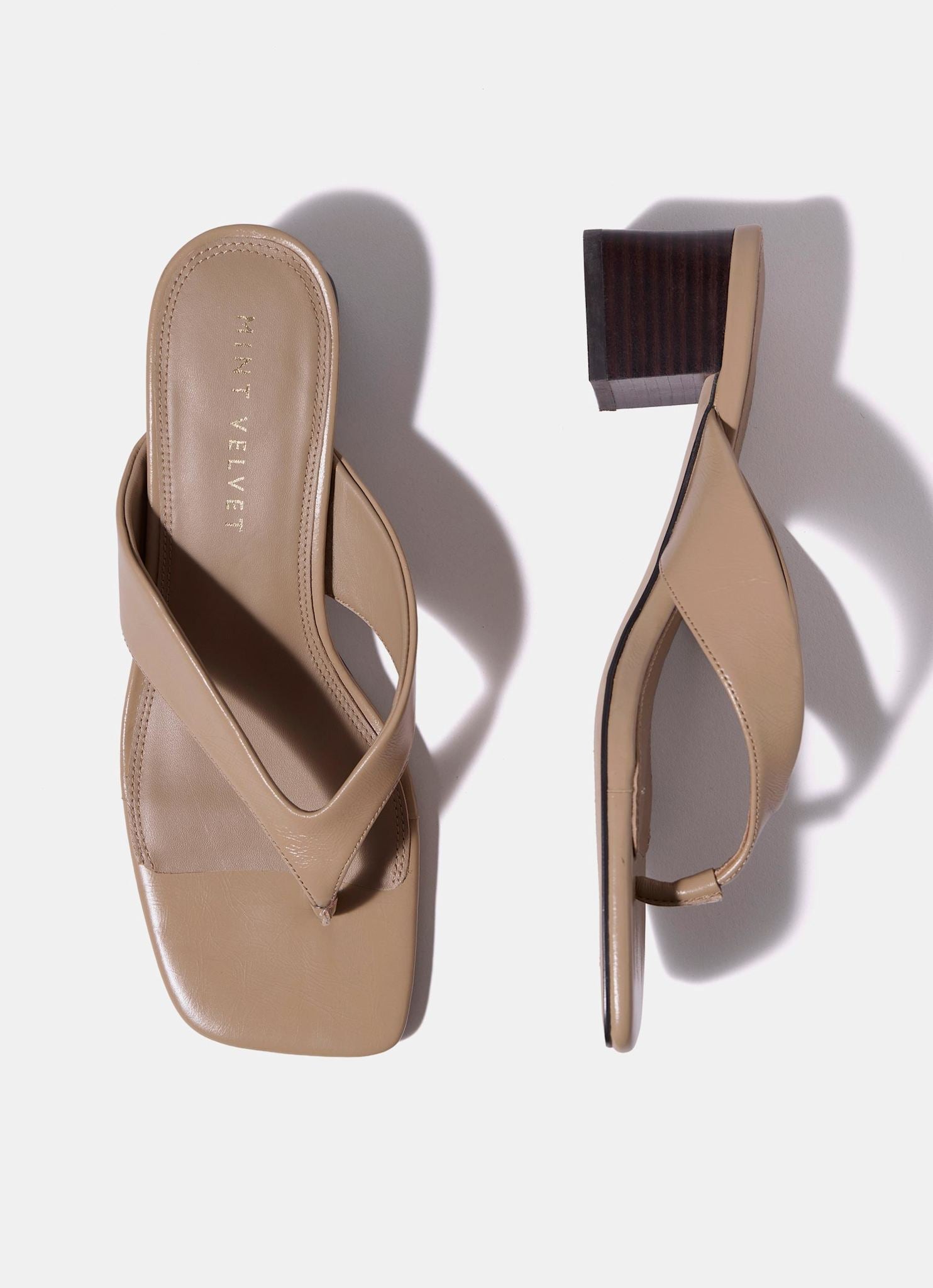 Millie Neutral Leather Block Flip Flop Heels