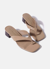 Millie Neutral Leather Block Flip Flop Heels