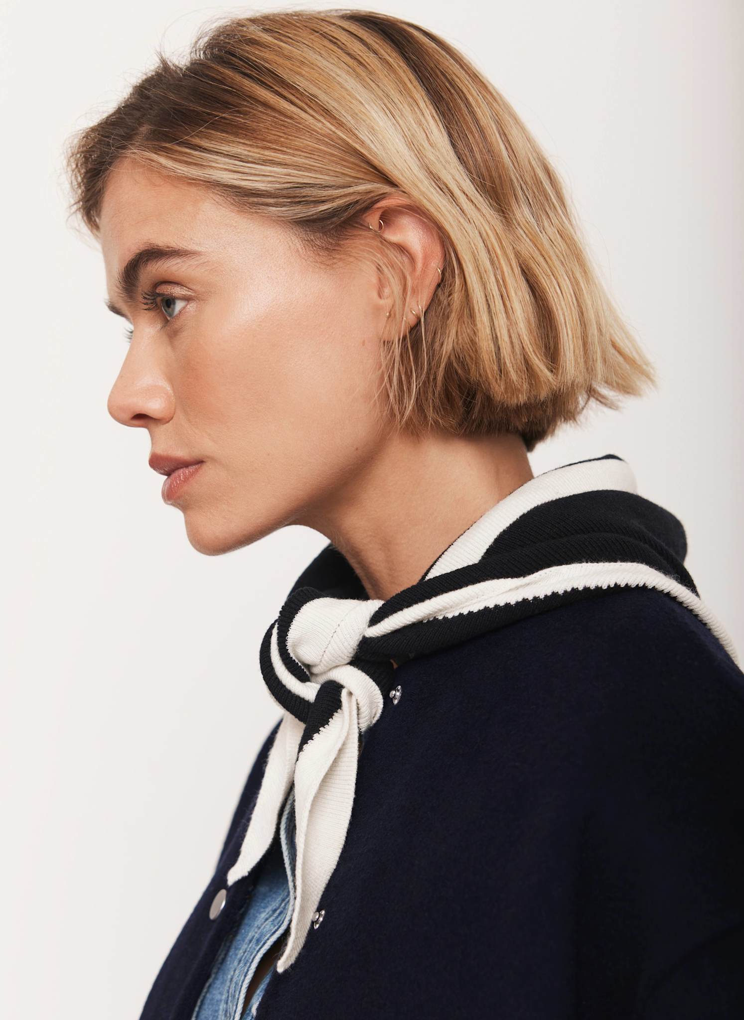 Navy Cotton Blend Triangle Knit Scarf