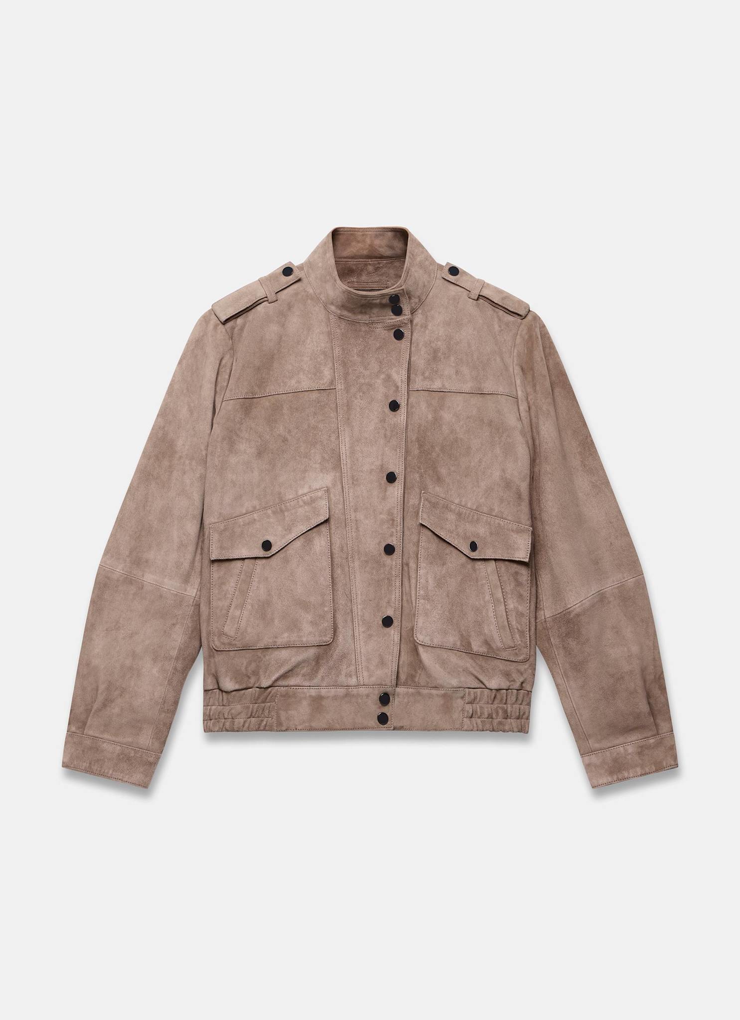 Neutral Suede Pilot Bomber Jacket