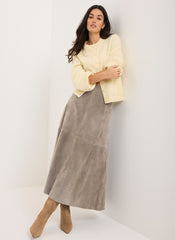 Brown Suede Full Midi Skirt