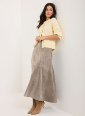 Brown Suede Full Midi Skirt