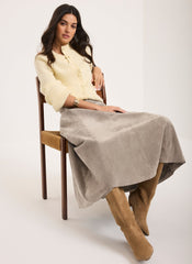 Brown Suede Full Midi Skirt