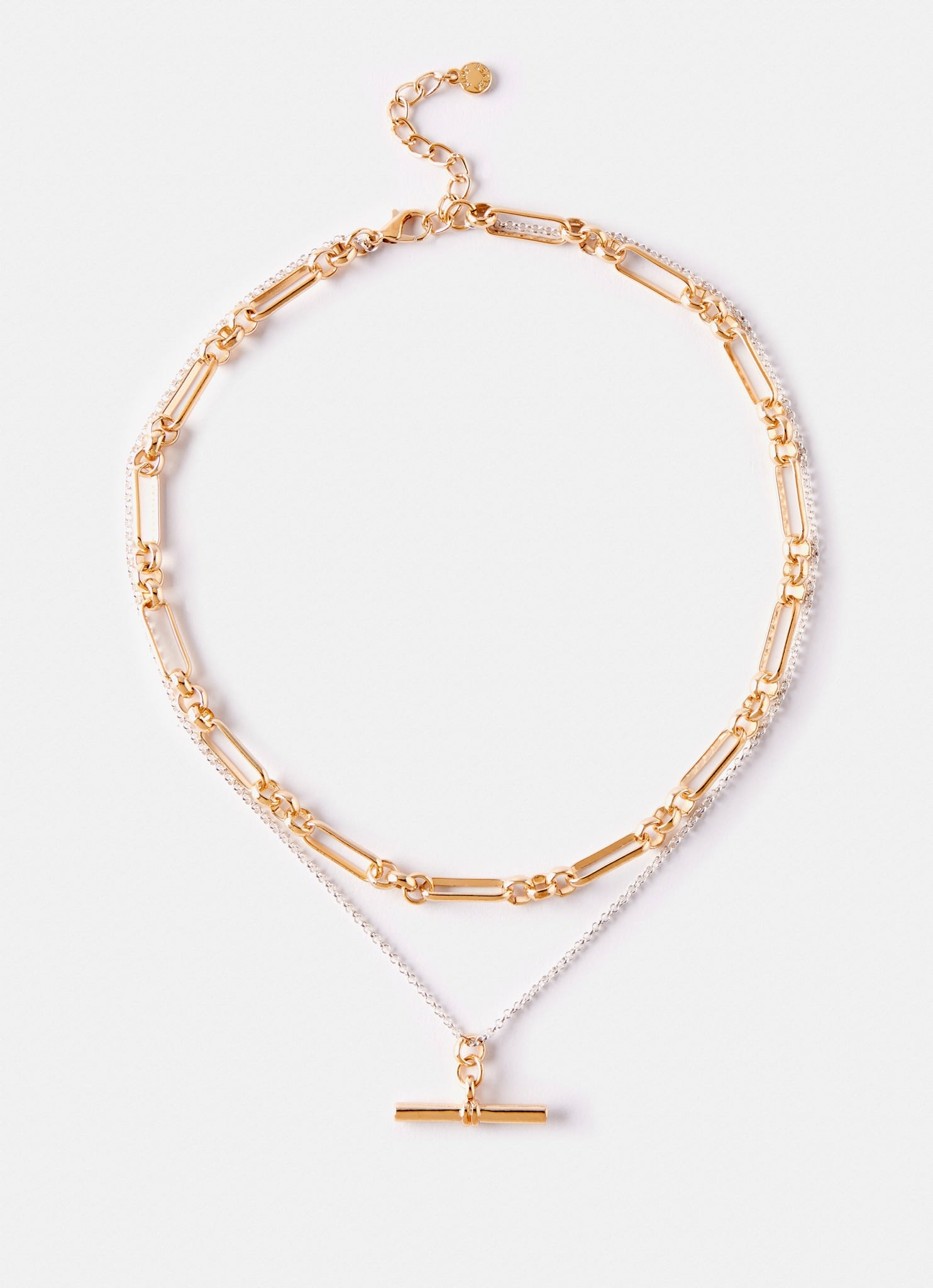 Mixed Metal T-Bar Layered Necklace