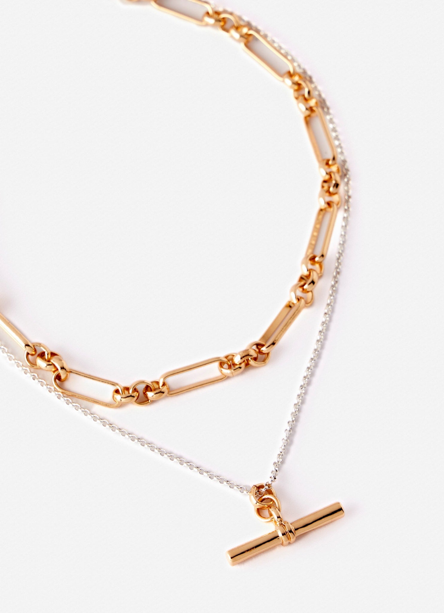 Mixed Metal T-Bar Layered Necklace