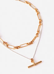 Mixed Metal T-Bar Layered Necklace