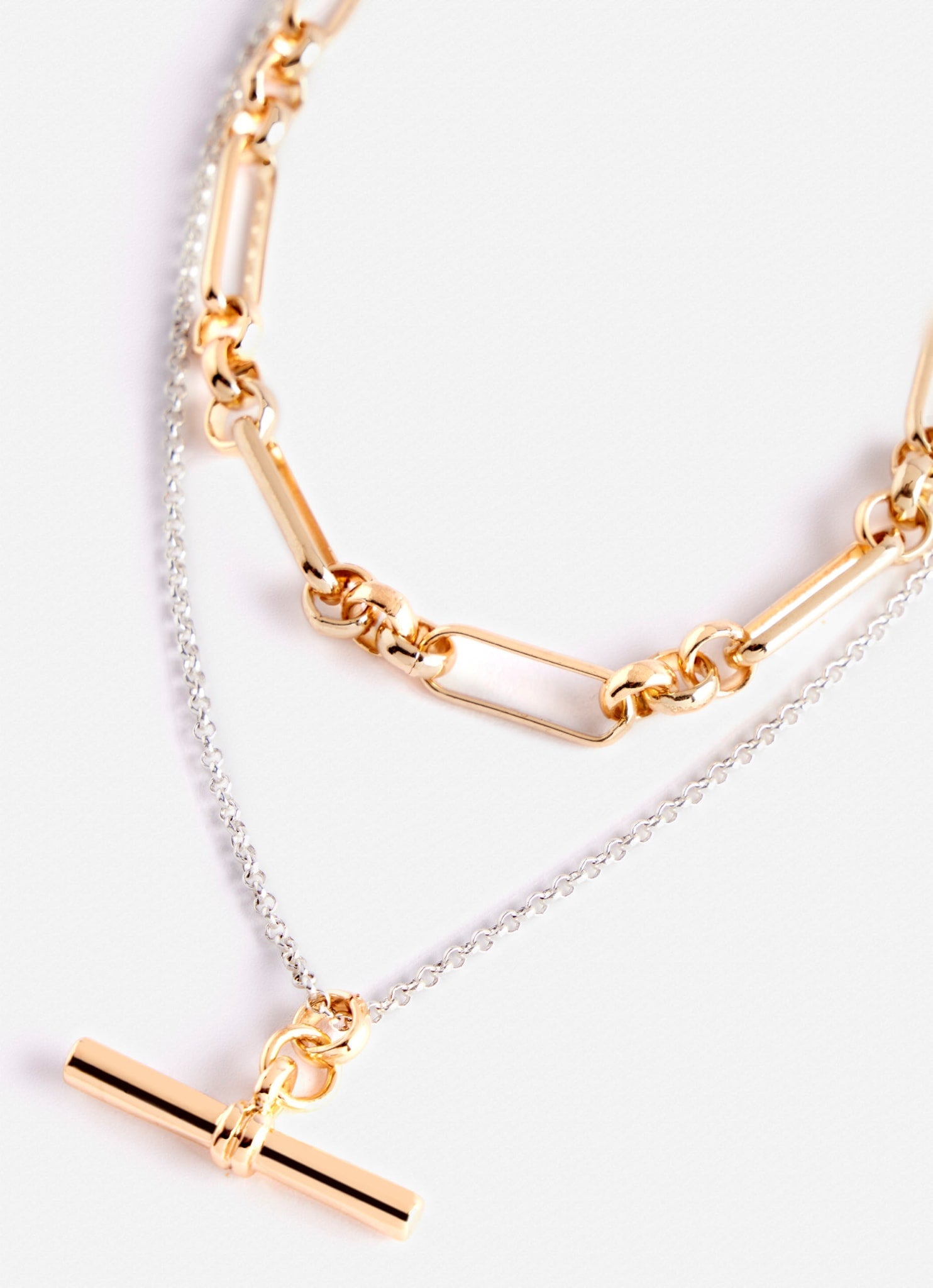 Mixed Metal T-Bar Layered Necklace