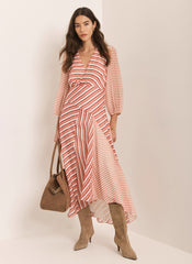 Orange Striped Panelled Maxi Dress