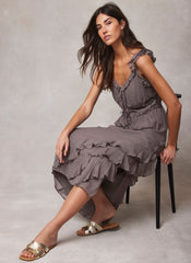 Brown Ruffle Maxi Skirt