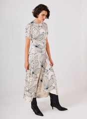 Cream Floral Print Satin Midi Dress