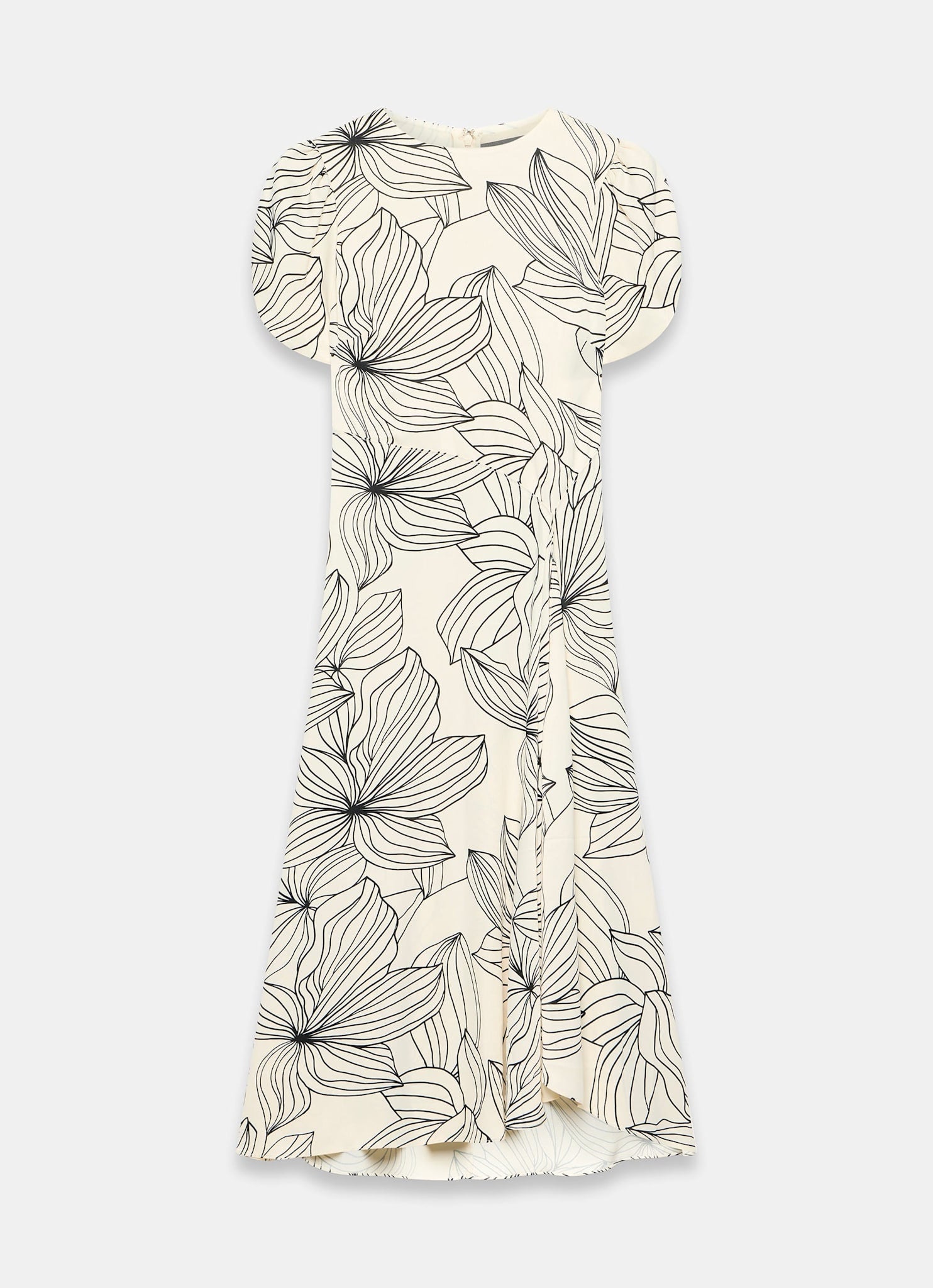 Cream Floral Print Satin Midi Dress