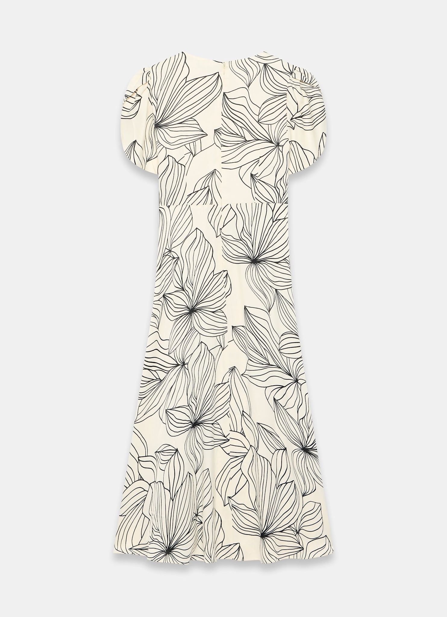 Cream Floral Print Satin Midi Dress