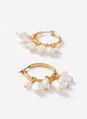Gold Tone Hoop Mini Pearl Earrings