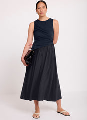 Navy Asymmetric Waist Midi Dress