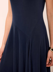 Navy Jersey Asymmetric Midi Dress
