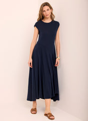 Navy Jersey Asymmetric Midi Dress
