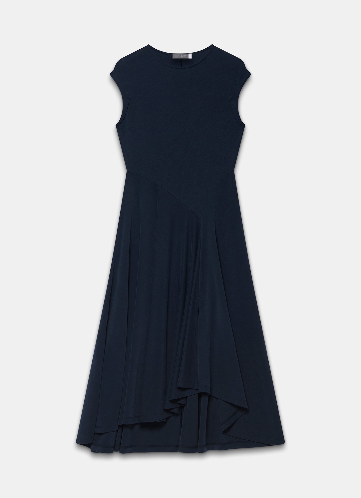Navy Jersey Asymmetric Midi Dress