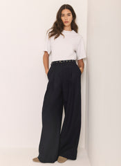 Navy Belt Wide Leg Trouser